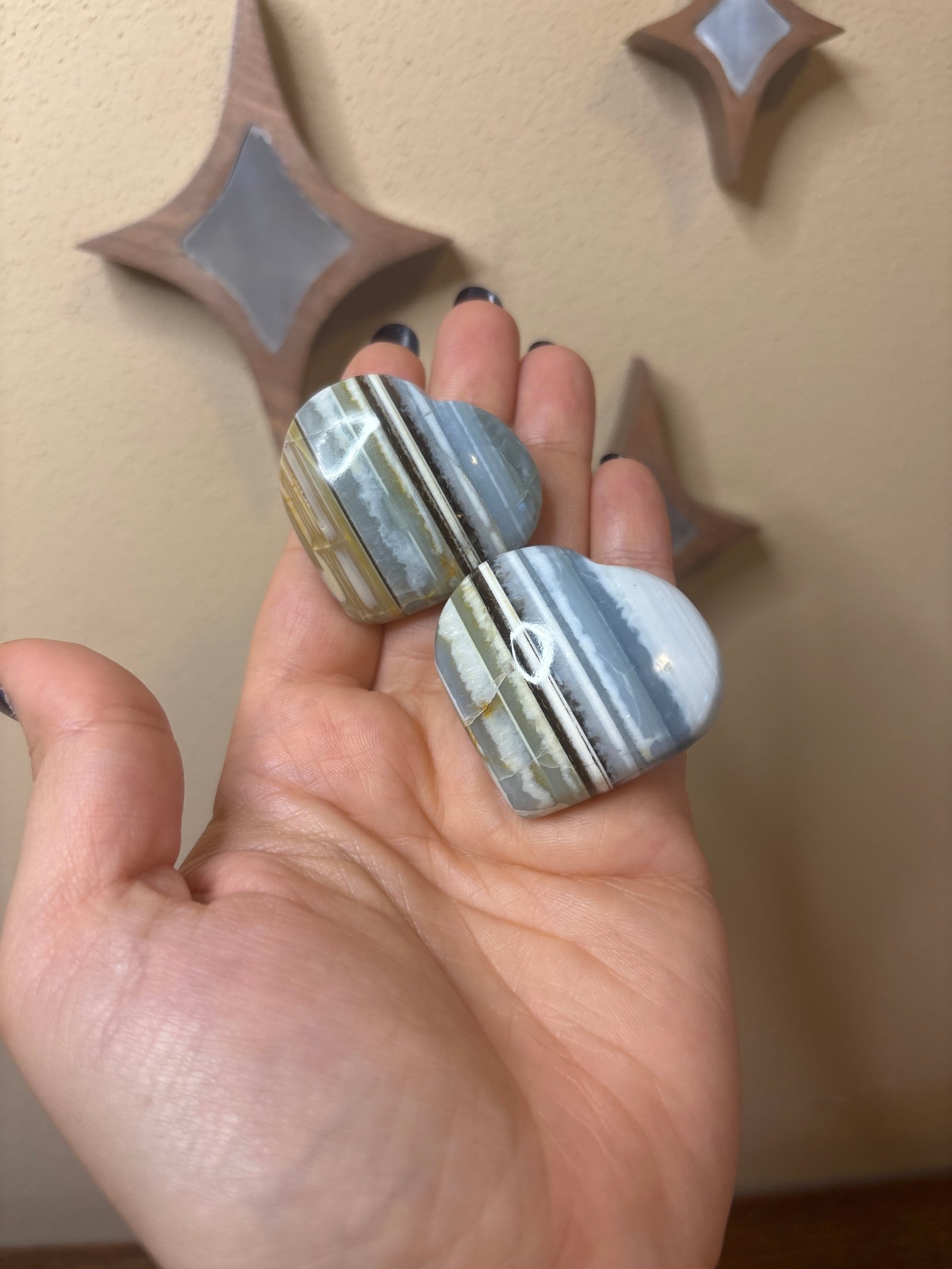 Blue opal/calcite palm stones
